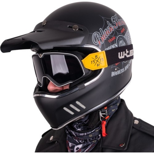 Motociklista ķivere W-TEC Black Heart Retron ar Dalhart brillēm - Angerwheel sudraba
