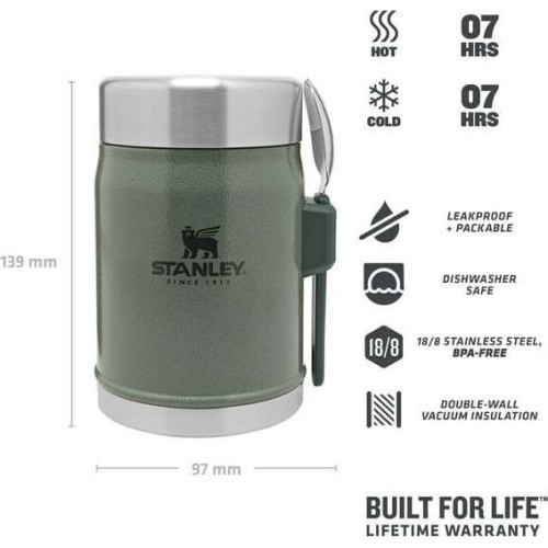Thermos For Food Stanley Classic Legendary 0.4L, Green, With Spork