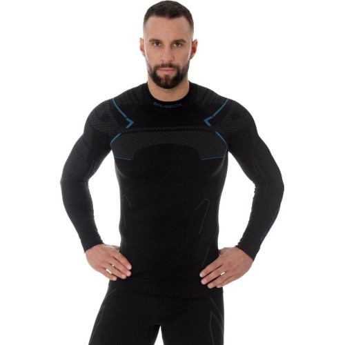 Brubeck Thermo Black men's long-sleeve shirt LS13040A - Black/Blue