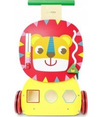 Wooden pusher educational trolley "Lion" with blocks and sorter