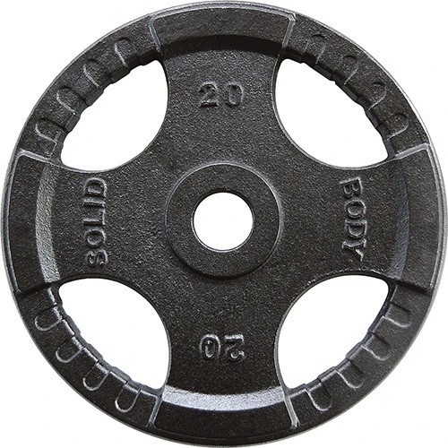 Body-Solid olimpiskais tērauda svara disks ar rokturiem, 20 kg, pelēks