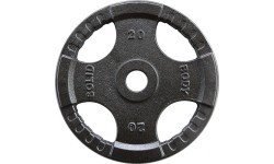Body-Solid olimpiskais tērauda svara disks ar rokturiem, 20 kg, pelēks