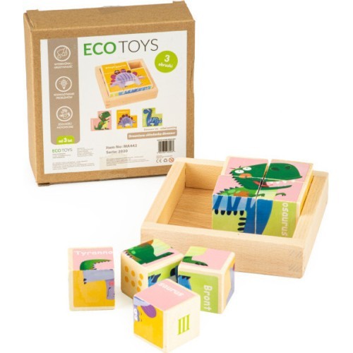 Развивающие деревянные кубики-пазл Ecotoys Dino