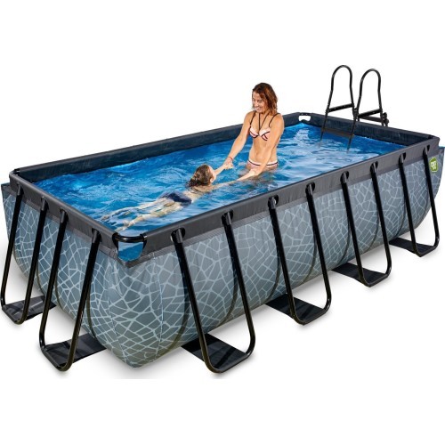 EXIT Stone pool 400x200 cm with sand filter pump - grey Framed pool Rectangular 7020 L