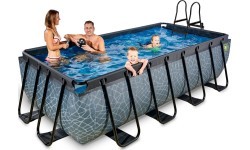 EXIT Stone pool 400x200 cm with sand filter pump - grey Framed pool Rectangular 7020 L