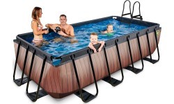 EXIT Wood pool 400x200x100cm with filter pump - brown