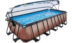 Бассейн EXIT Wood 540x250x122 см с куполом и песочным фильтр-насосом, коричневый