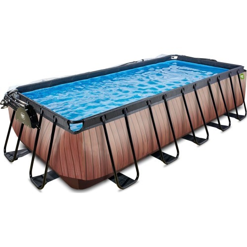 EXIT Wood pool 540x250x122cm with dome and sand filter pump - brown