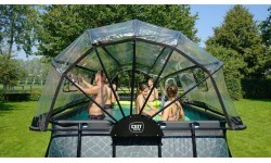 EXIT Wood pool 540x250x122cm with dome and sand filter pump - brown