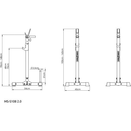 Многоуровневые стойки для штанги (2 шт.) с страховкой MS-S108 2.0 - Marbo Sport