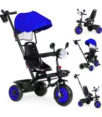Bērnu trīsriteņu ratiņi 3in1 grozāms sēdeklis ar jumtiņu zils ECOTOYS