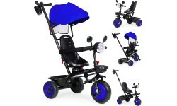 Bērnu trīsriteņu ratiņi 3in1 grozāms sēdeklis ar jumtiņu zils ECOTOYS