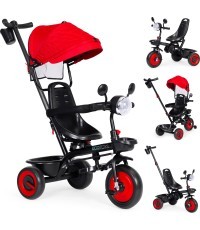 Bērnu trīsriteņu ratiņi 3in1 grozāms sēdeklis ar jumtiņu sarkans ECOTOYS