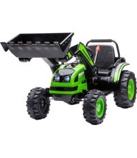 Bērnu elektromobilis traktors ar ekskavatoru, zaļš