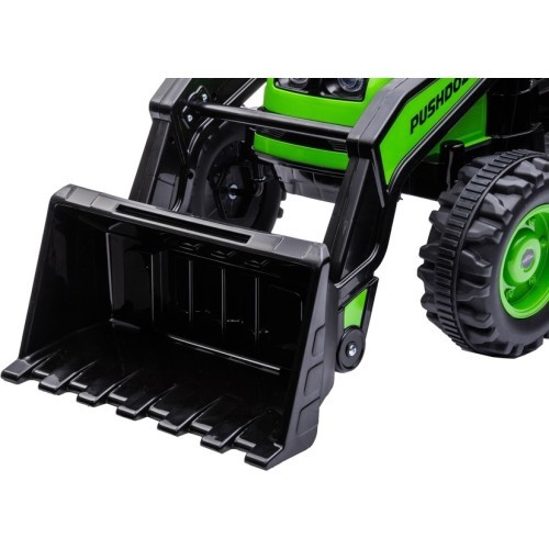 Bērnu elektromobilis traktors ar ekskavatoru, zaļš