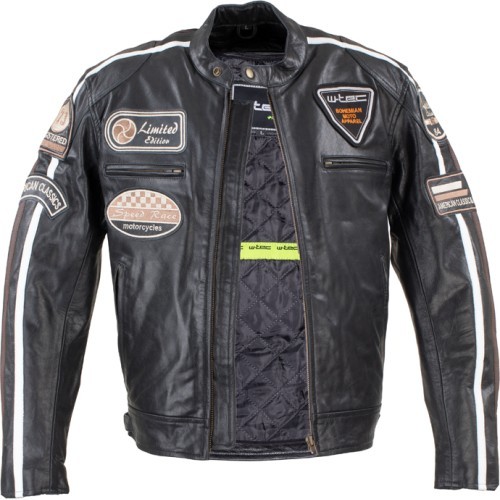 Men’s Leather Motorcycle Jacket W-TEC Black Cracker - Black