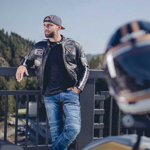 Vīriešu ādas motociklista jaka W-TEC Black Cracker - Melna