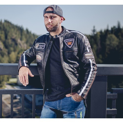 Vīriešu ādas motociklista jaka W-TEC Black Cracker - Melna