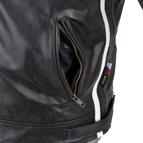 Men’s Leather Motorcycle Jacket W-TEC Black Cracker - Black