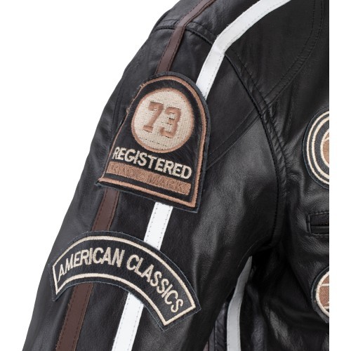 Men’s Leather Motorcycle Jacket W-TEC Black Cracker - Black