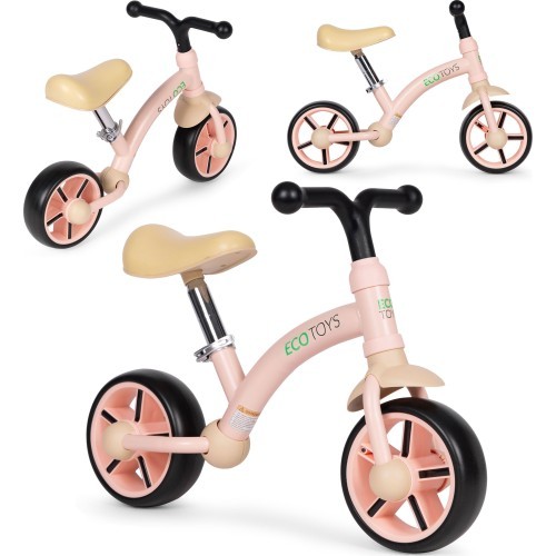Bērnu trīsritenis ar EVA riteņiem un regulējamu sēdekli, rozā, ECOTOYS