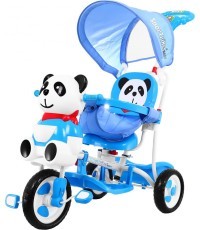 3-wheeled Panda Blue Children's Bike + Sounds + Roof + Barrier + Footrest + Handle + Storage