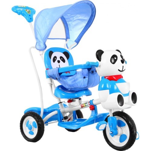 3-wheeled Panda Blue Children's Bike + Sounds + Roof + Barrier + Footrest + Handle + Storage