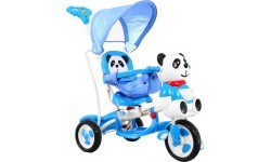 3-wheeled Panda Blue Children's Bike + Sounds + Roof + Barrier + Footrest + Handle + Storage