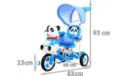 Трёхколёсный детский велосипед «Panda», синий, со звуками, крышей, барьером, подножкой, ручкой и корзиной