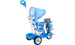 3-wheeled Blue Elephant Children's Bike + Sounds + Roof + Barrier + Footrest + Handle + Storage