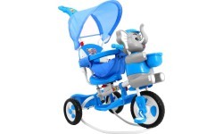3-wheeled Blue Elephant Children's Bike + Sounds + Roof + Barrier + Footrest + Handle + Storage