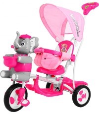 3-wheeled children's bike Elephant Pink + Sounds + Roof + Barrier + Footrest + Handle + Storage