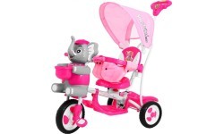 3-wheeled children's bike Elephant Pink + Sounds + Roof + Barrier + Footrest + Handle + Storage
