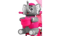 Trīsriteņu bērnu velosipēds Elephant Pink + skaņas + jumtiņš + barjera + kāju balsts + rokturis + soma