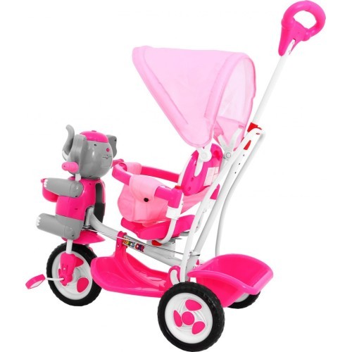 3-wheeled children's bike Elephant Pink + Sounds + Roof + Barrier + Footrest + Handle + Storage