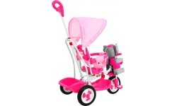 Trīsriteņu bērnu velosipēds Elephant Pink + skaņas + jumtiņš + barjera + kāju balsts + rokturis + soma