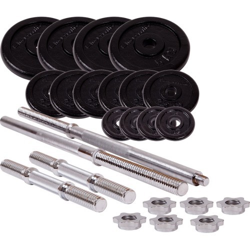 Stieņa un hanteļu komplekts ar koferi inSPORTline 50 kg
