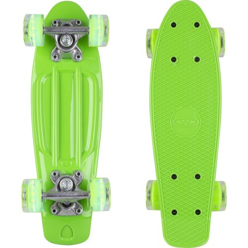 Мини-скейтборд WORKER Pico 17" со светящимися колесами - Green Board, Green Wheels