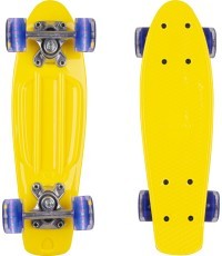 Mini penny board WORKER Pico 17" ar izgaismotiem riteņiem - Yellow Board, Dark Blue Wheels