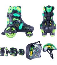 Skrituļslidas ar 4 riteņiem un aizsargiem Action Darly Boy - Green-Black