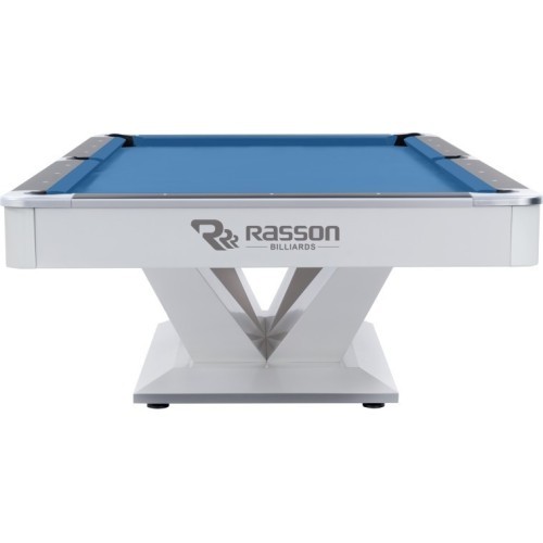 Billiard Table, Pool, Rasson Victory II Plus, White, 9 ft., Simonis 760 blue green