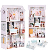 Кукольный домик Alice ECOTOYS, 3 этажа, 4 комнаты, набор из 9 предметов мебели