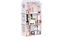 Кукольный домик Alice ECOTOYS, 3 этажа, 4 комнаты, набор из 9 предметов мебели