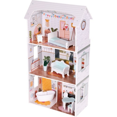 Leļļu namiņš Alice ECOTOYS, 3 stāvi, 4 istabas, 9 mēbeļu komplekts
