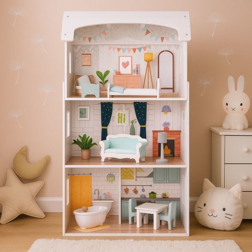 Alice doll house 3 floors 4 rooms set of 9 furniture ECOTOYS