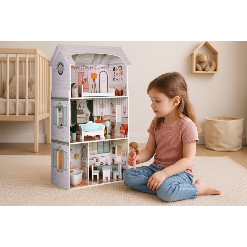 Alice doll house 3 floors 4 rooms set of 9 furniture ECOTOYS