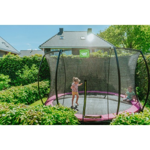EXIT Silhouette ground trampoline ø427cm with safety net - pink Outdoor Round Coil spring Sunken trampoline