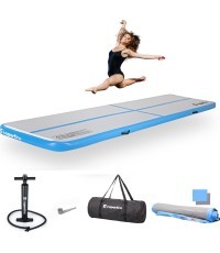 Надувной гимнастический мат inSPORTline Airstunt 400 x 100 x 10 см, белый, с ручным насосом