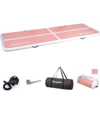 Piepūšamais vingrošanas paklājs inSPORTline Airstunt 400 x 100 x 10 cm Coral Pink ar elektrisko sūkni