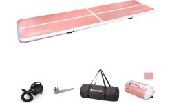 Piepūšams vingrošanas paklājs inSPORTline Airstunt 500 x 100 x 10 cm, koraļļu rozā, ar elektrisko sūkni